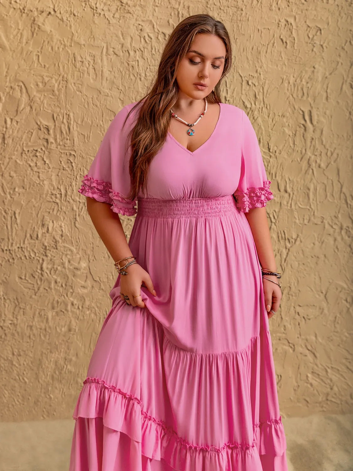 Plus Size V-Neck Half Sleeve Maxi Dress.