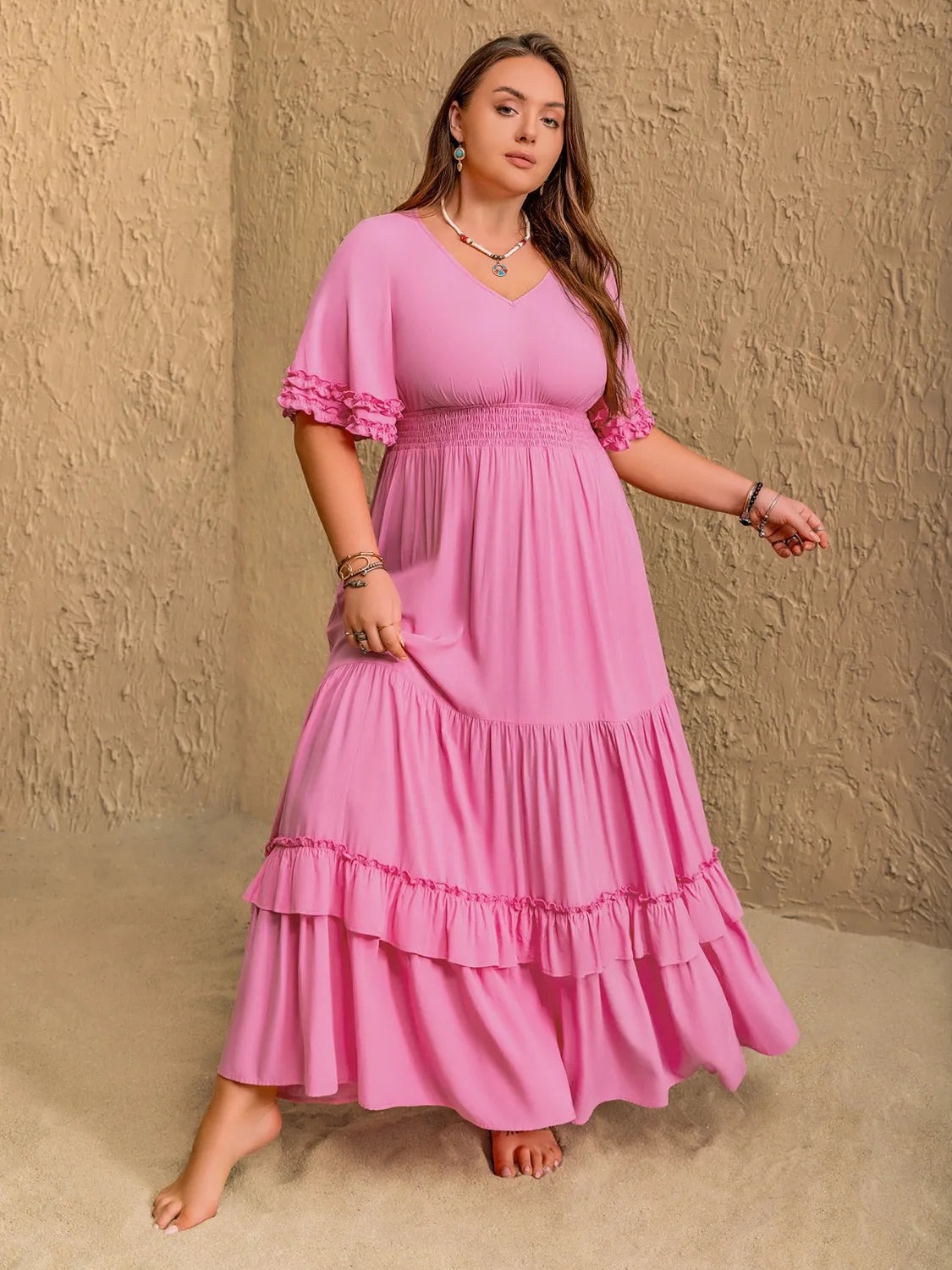 Plus Size V-Neck Half Sleeve Maxi Dress.