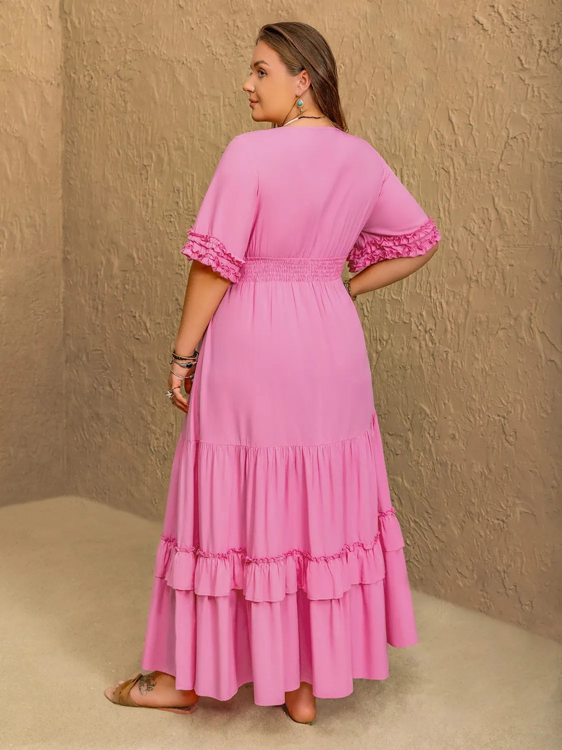 Plus Size V-Neck Half Sleeve Maxi Dress.