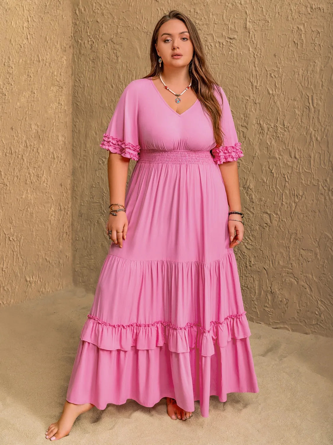 Plus Size V-Neck Half Sleeve Maxi Dress.