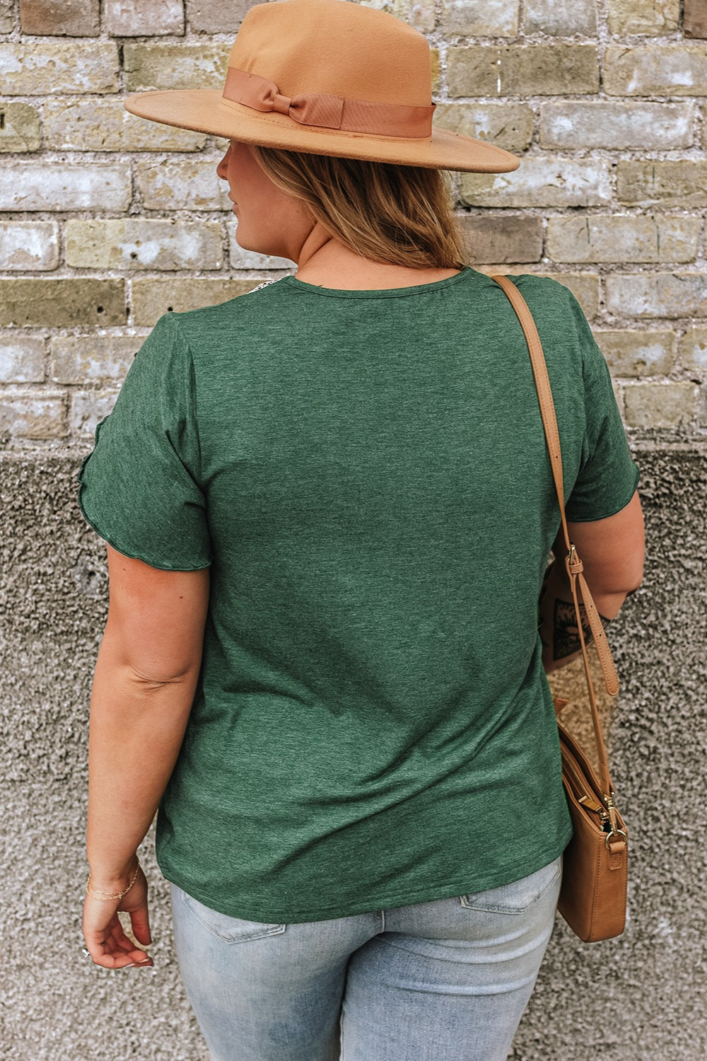 Plus Size V-Neck Petal Sleeve Blouse.