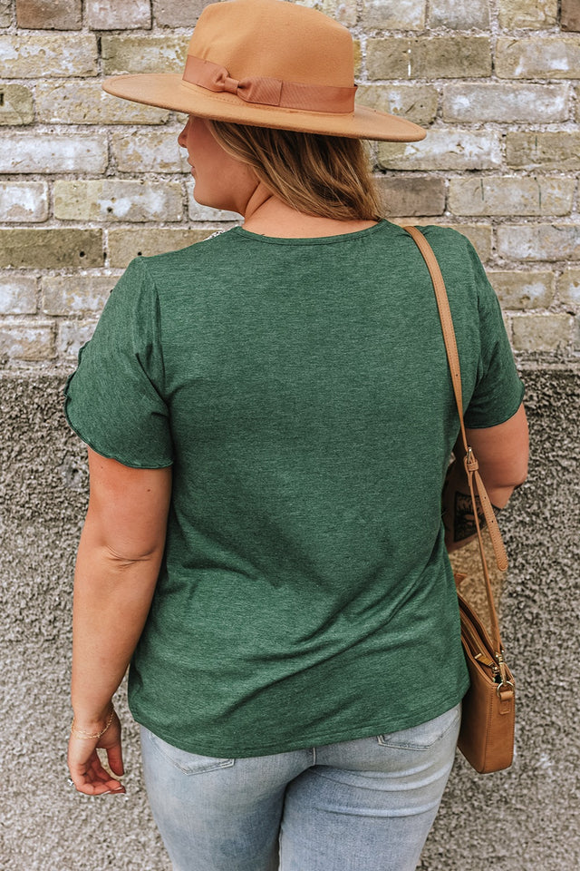 Plus Size V-Neck Petal Sleeve Blouse.
