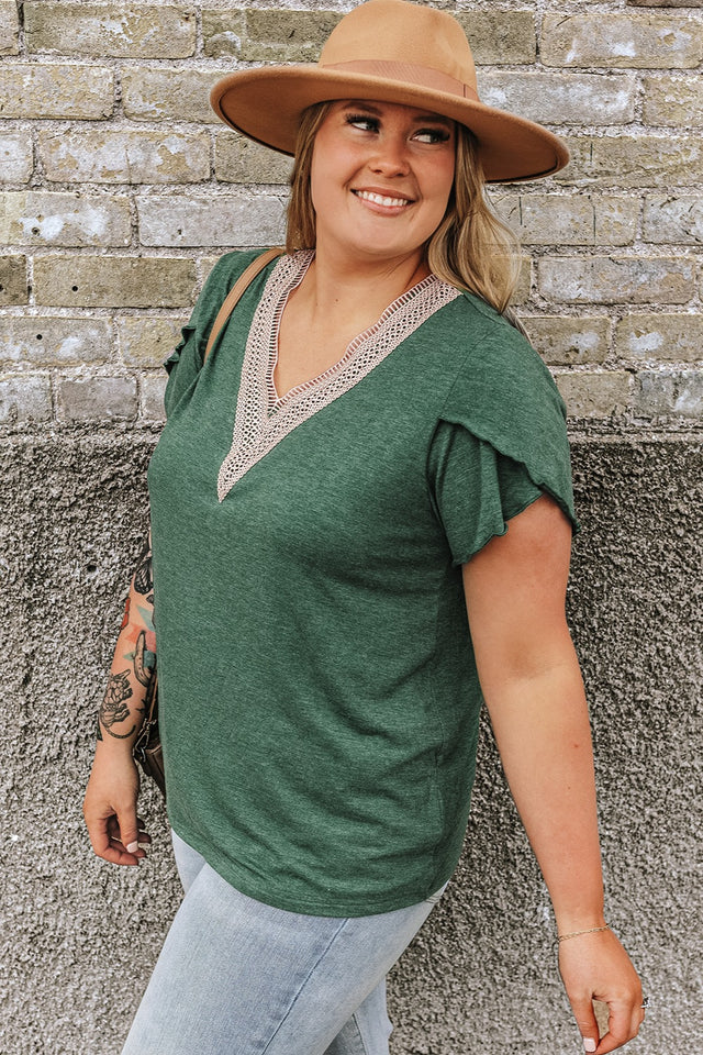 Plus Size V-Neck Petal Sleeve Blouse.