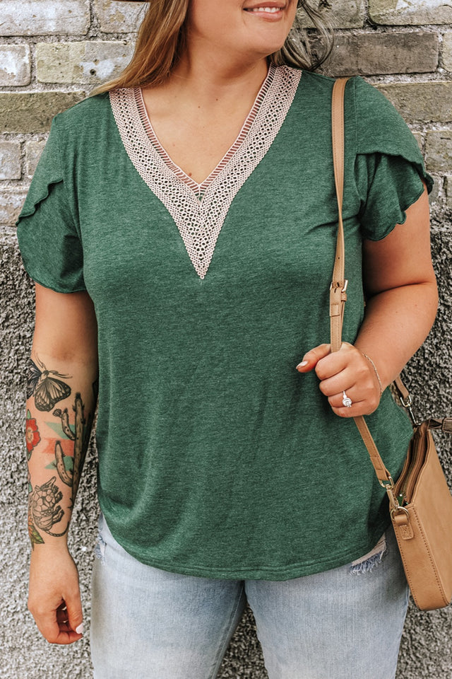 Plus Size V-Neck Petal Sleeve Blouse.
