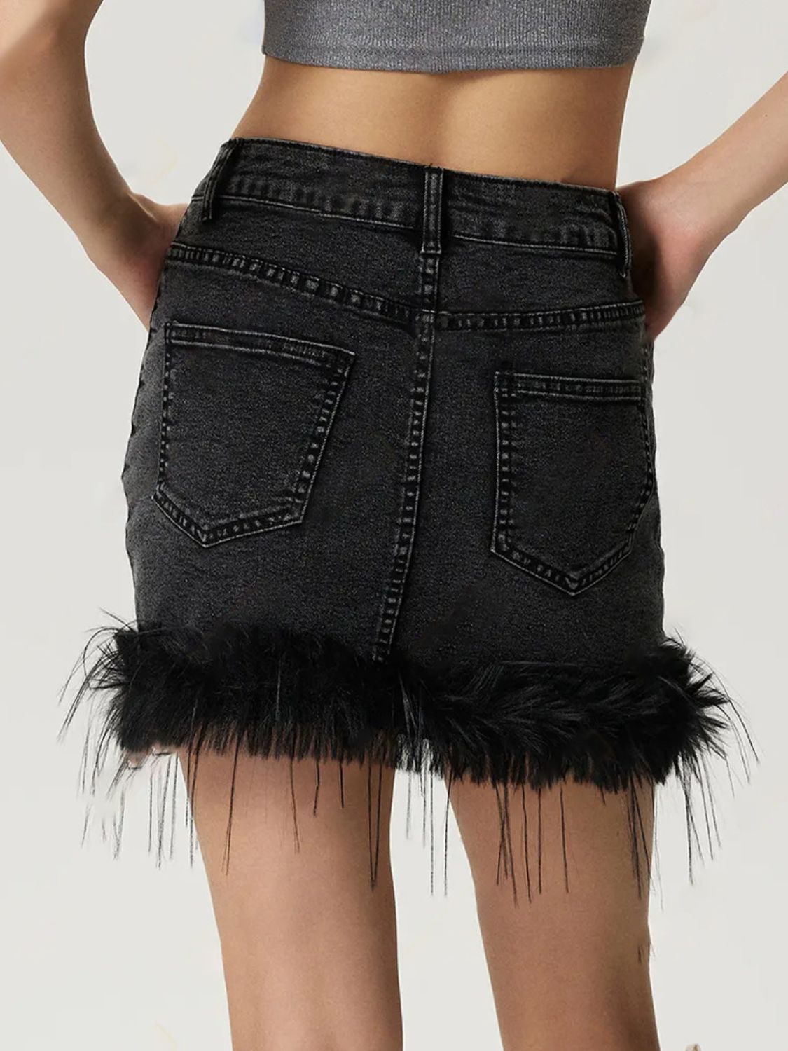 Plush Hem Mini Denim Skirt.