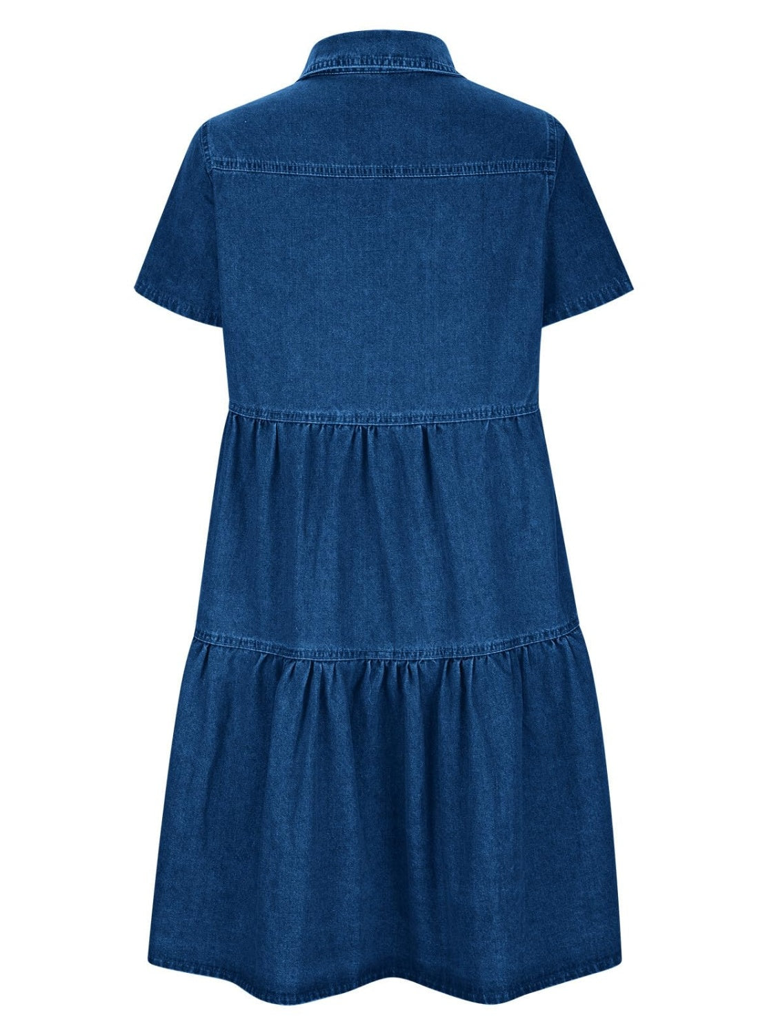 Pocketed Button Up Collared Neck Short Sleeve Denim Dress.