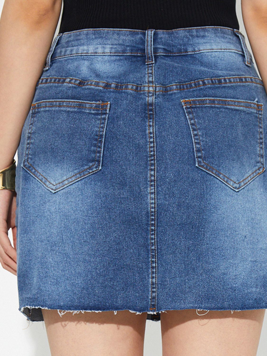 Pocketed Button Up Denim Skirt.