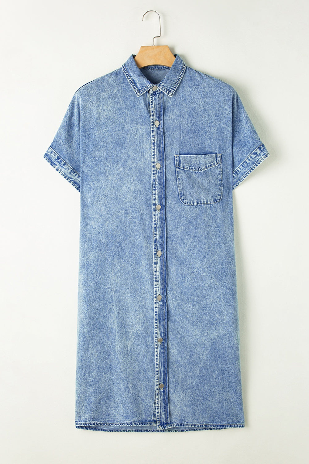 Pocketed Button Up Half Sleeve Denim Dress.
