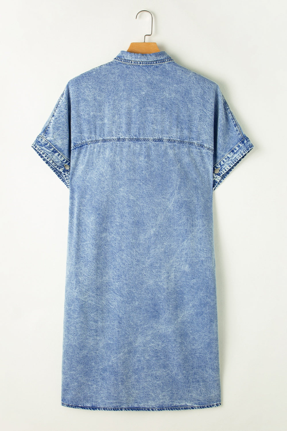 Pocketed Button Up Half Sleeve Denim Dress.