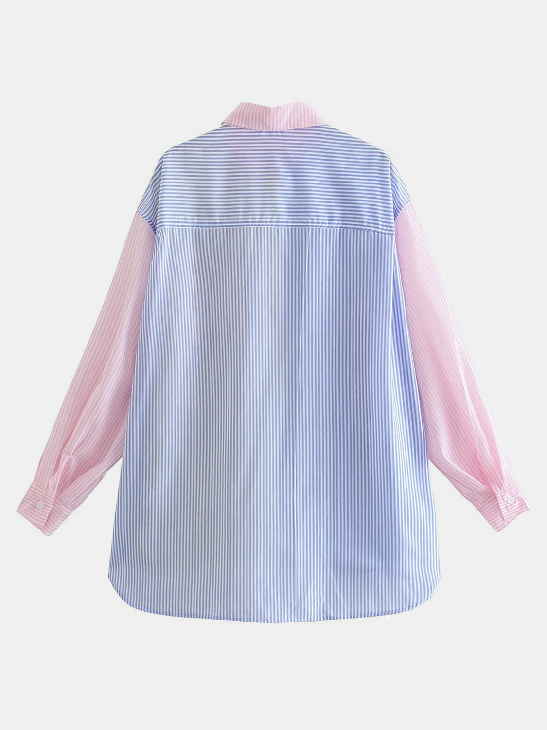 Pocketed Color Block Long Sleeve Shirt with Pocketed and Buttoned.