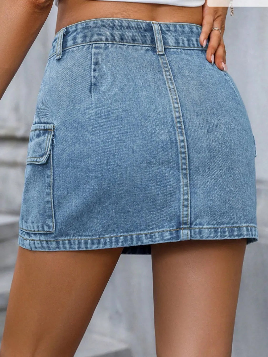 Pocketed Denim Mini Skirt.