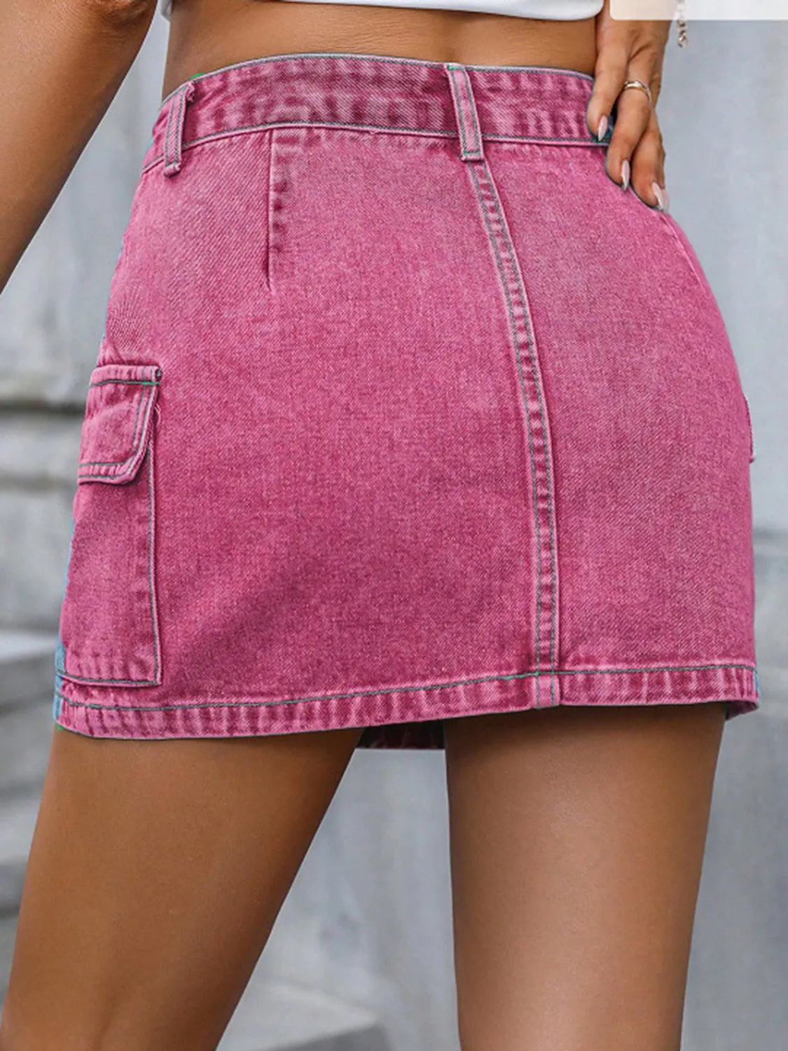 Pocketed Denim Mini Skirt.