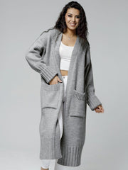 Pocketed open front dropped shoulder cardigan.