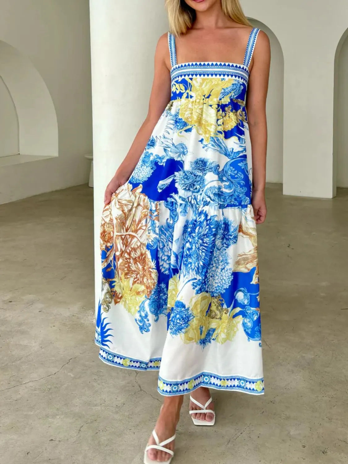 Pocketed Printed Sleeveless Cami Dress.