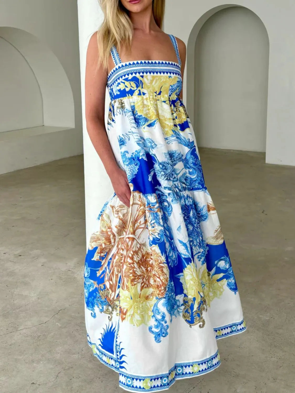 Pocketed Printed Sleeveless Cami Dress.