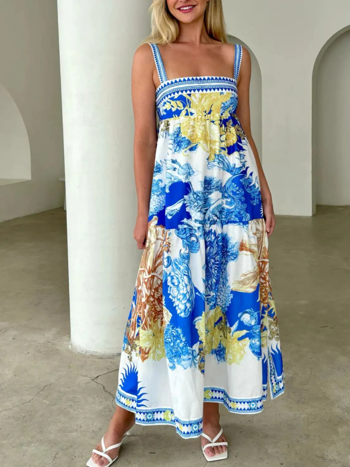 Pocketed Printed Sleeveless Cami Dress.