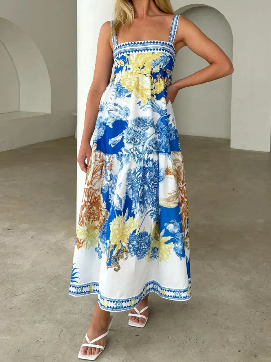 Pocketed Printed Sleeveless Cami Dress.