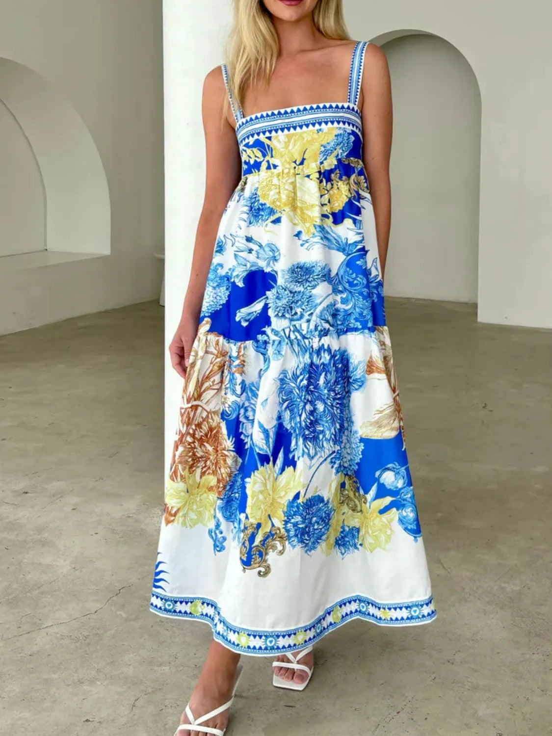 Pocketed Printed Sleeveless Cami Dress.