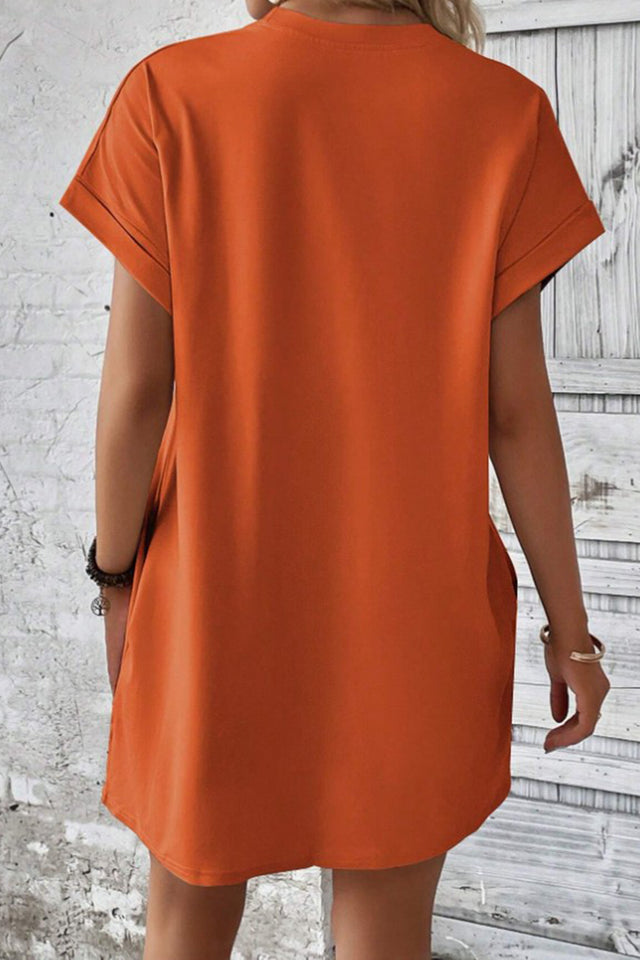 Pocketed Round Neck Short Sleeve Dress.