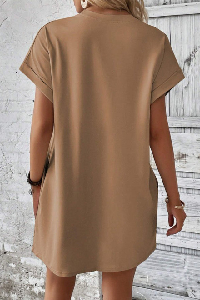 Pocketed Round Neck Short Sleeve Dress.