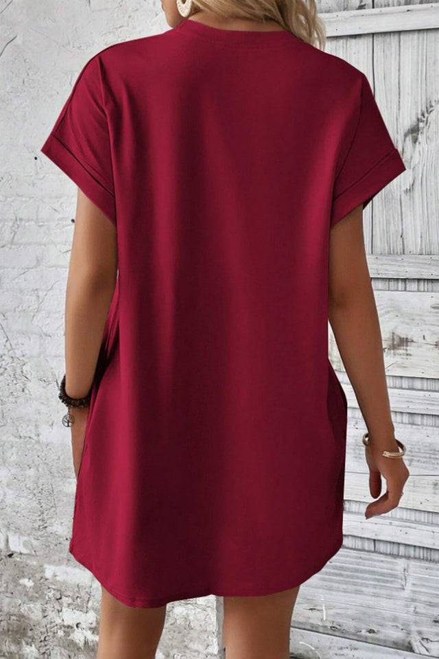 Pocketed Round Neck Short Sleeve Dress.