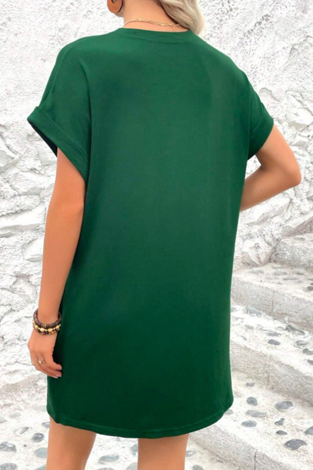 Pocketed Round Neck Short Sleeve Dress.