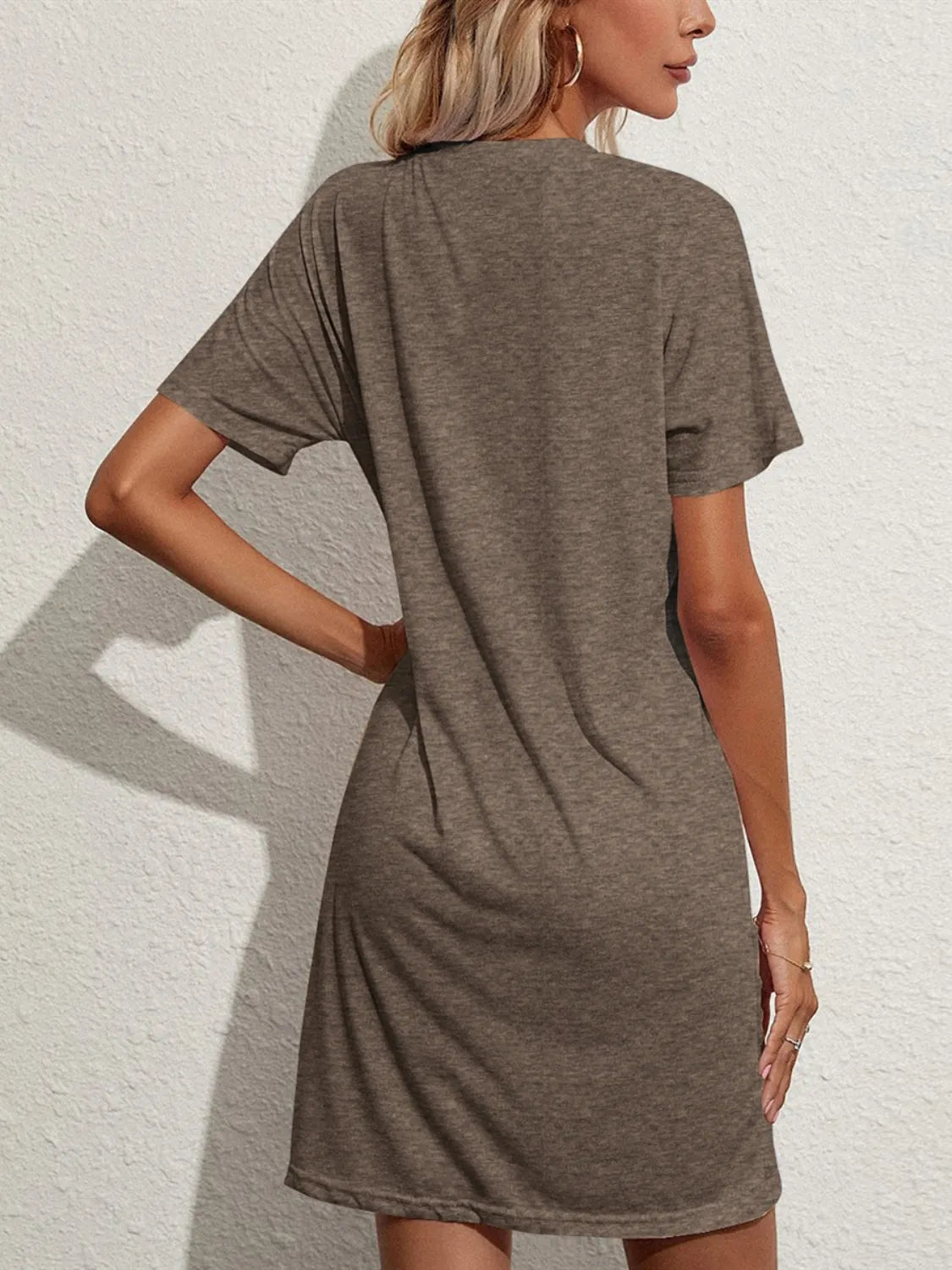 Pocketed Round Neck Short Sleeve Mini Tee Dress.