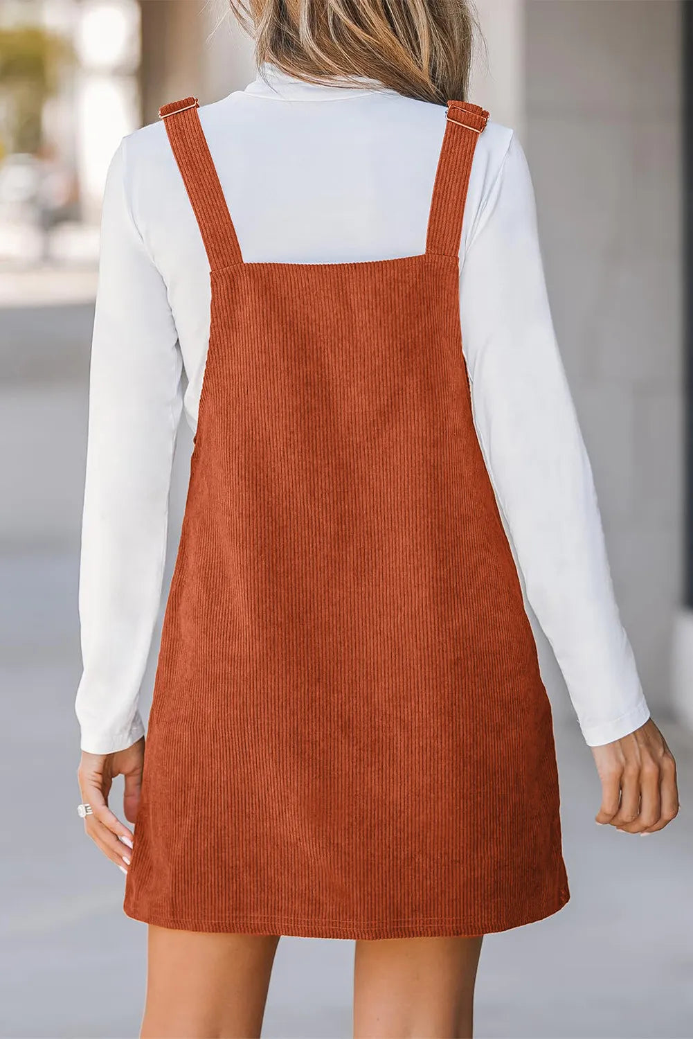 Pocketed Square Neck Wide Strap Overall Dress.