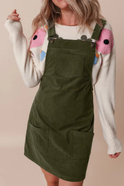 Pocketed Square Neck Wide Strap Overall Dress.