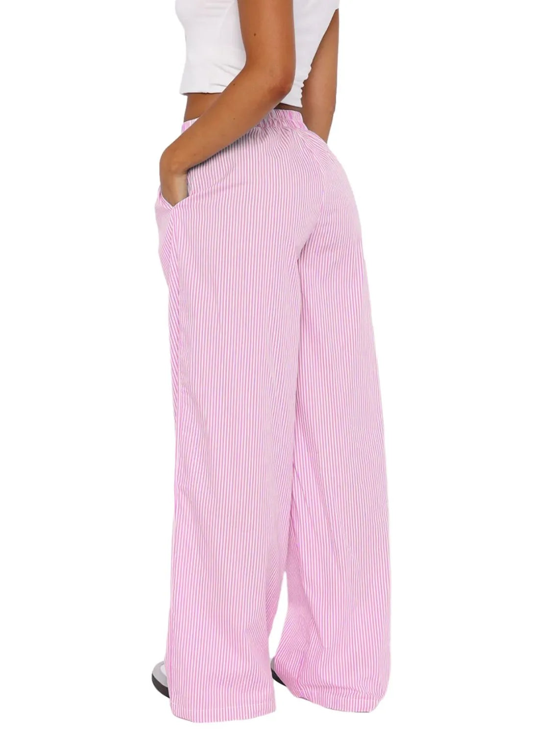 Pocketed striped wide leg pants.