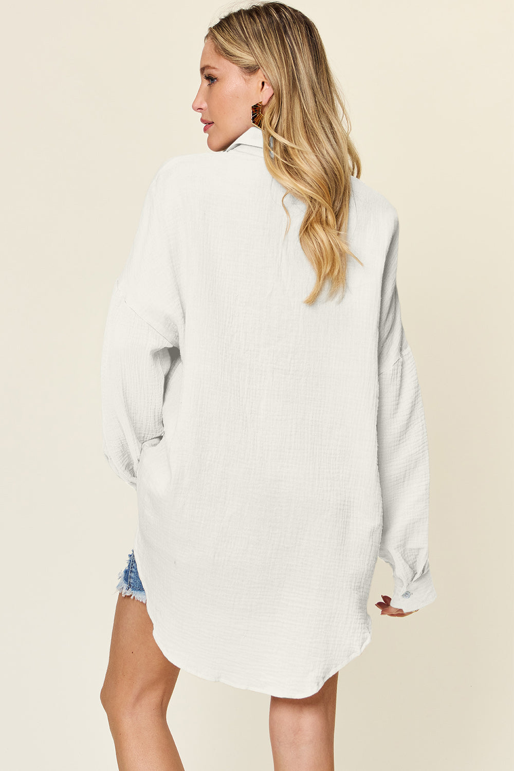 Double Take full size Pocketed Texture Button Up Shirt.