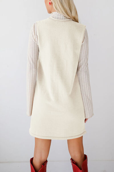 Lovelet Pocketed V-Neck Mini Sweater Overall Dress.