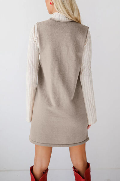 Lovelet Pocketed V-Neck Mini Sweater Overall Dress.