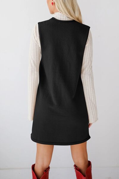 Lovelet Pocketed V-Neck Mini Sweater Overall Dress.
