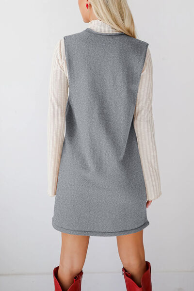 Lovelet Pocketed V-Neck Mini Sweater Overall Dress.
