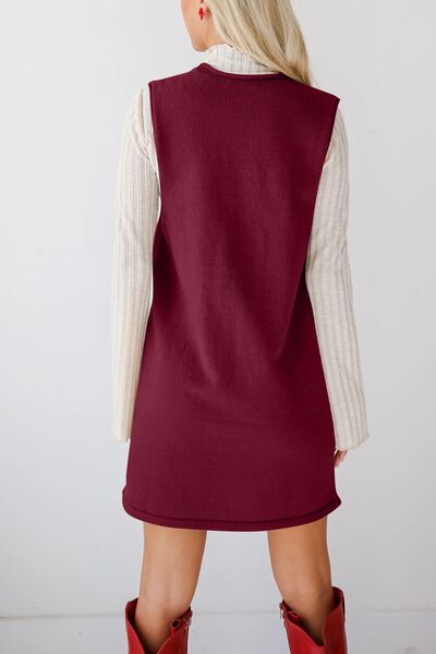 Lovelet Pocketed V-Neck Mini Sweater Overall Dress.