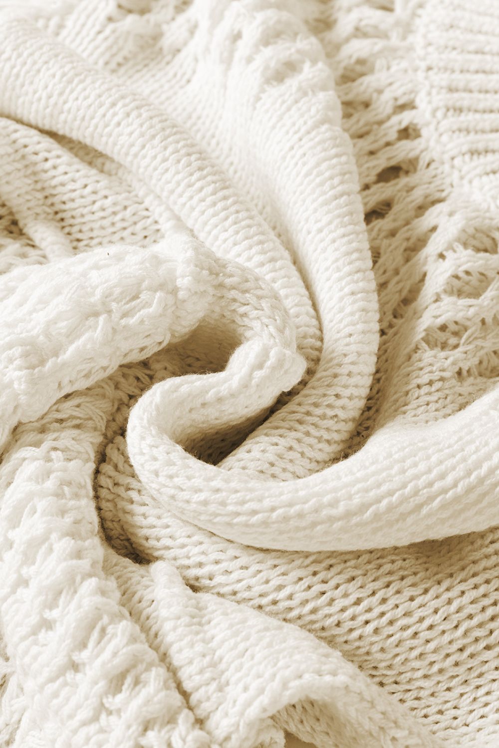Pointelle Knit Puff Sleeve Sweater with Openwork.