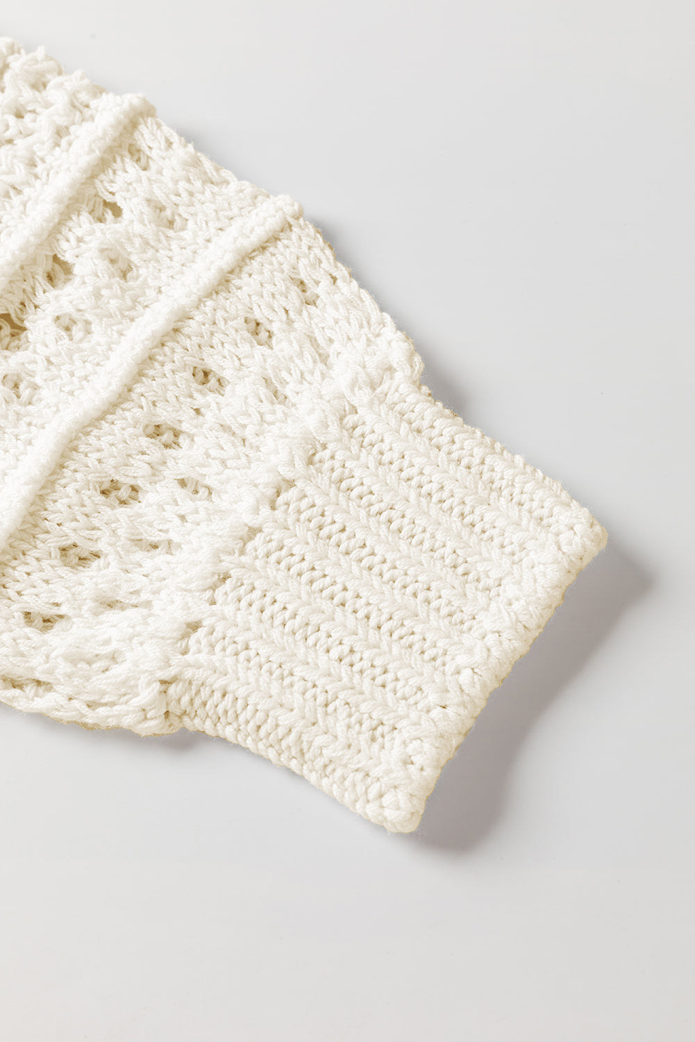 Pointelle Knit Puff Sleeve Sweater with Openwork.