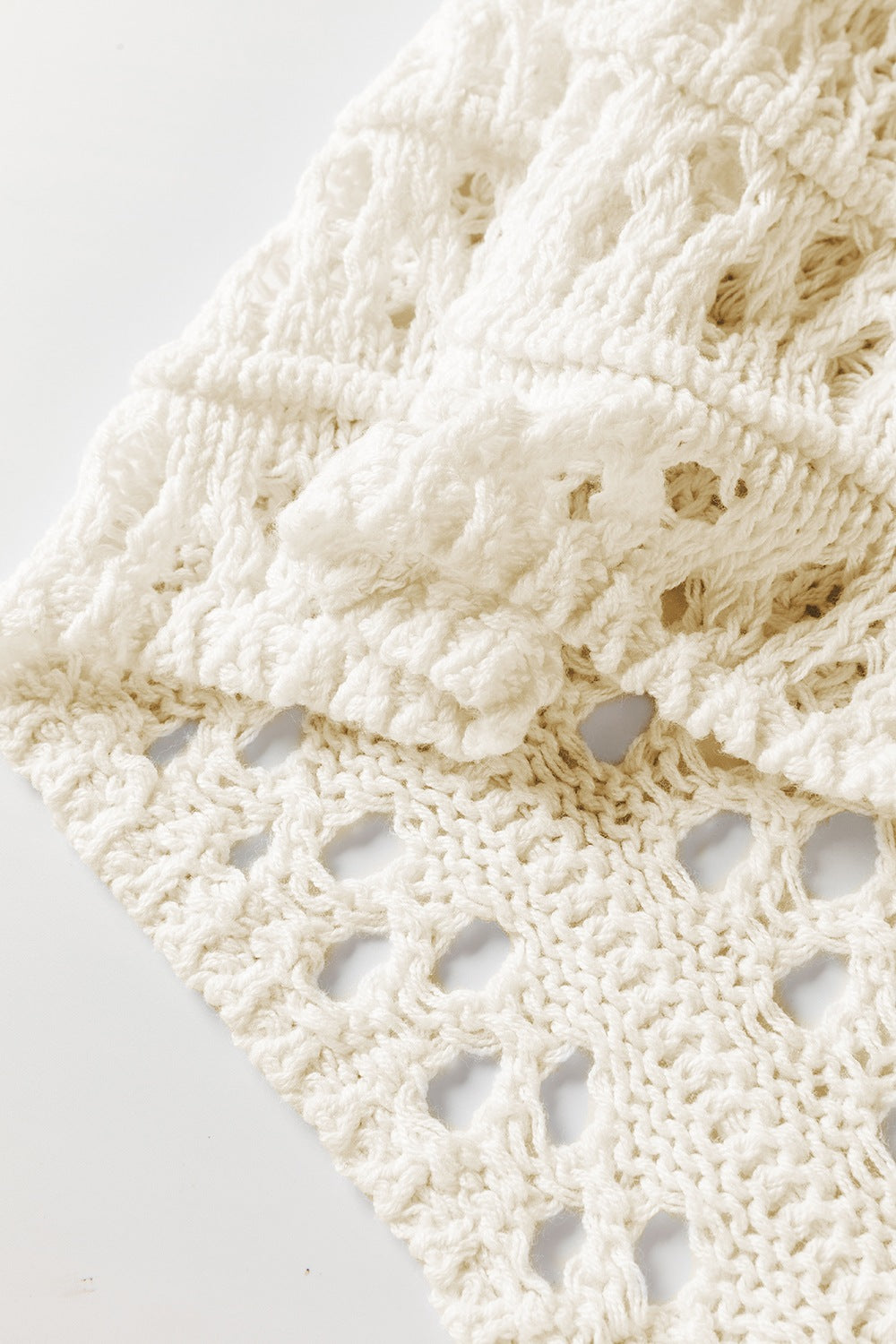 Pointelle Knit Puff Sleeve Sweater with Openwork.