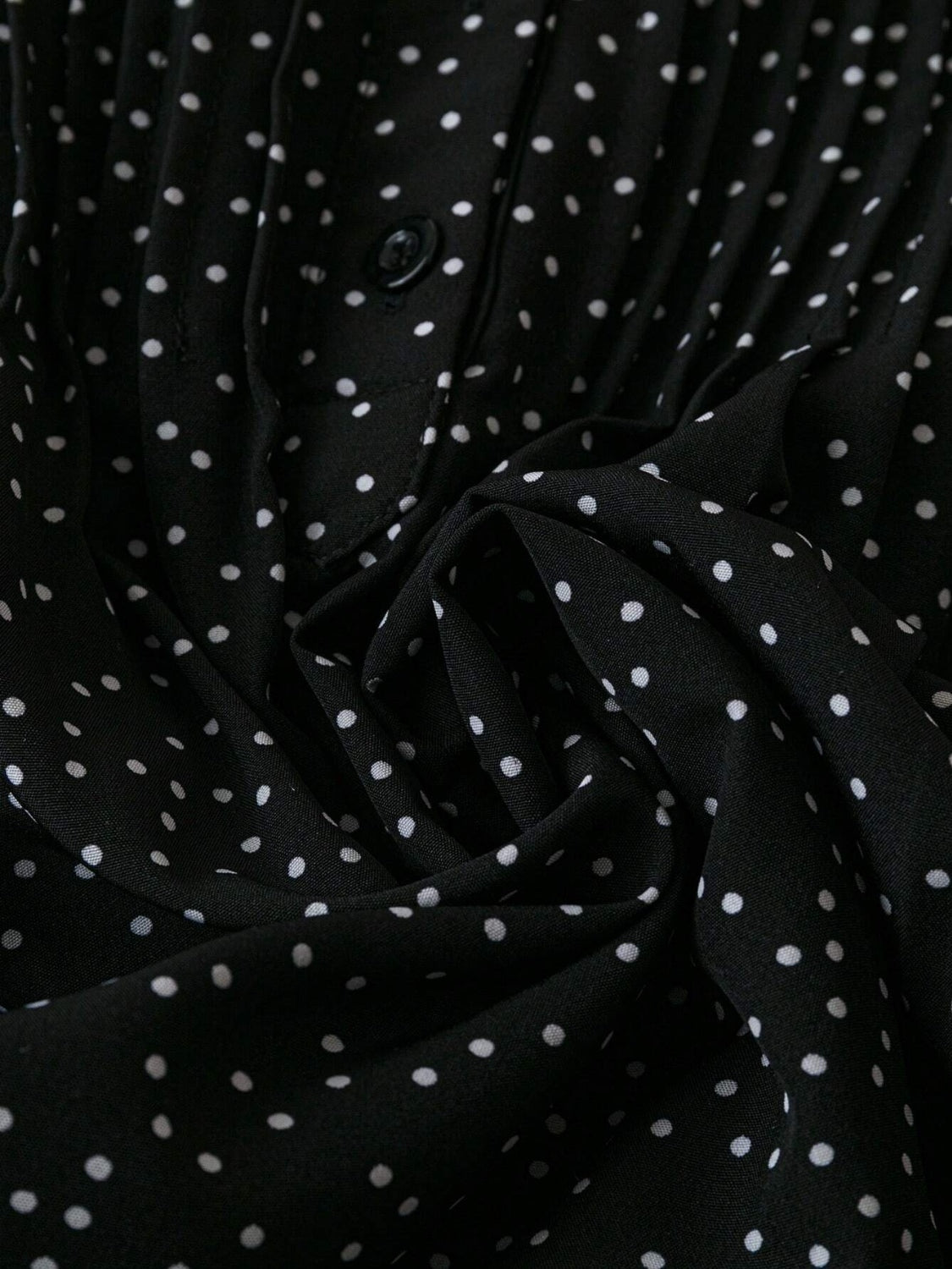 Polka Dot Notched Ruffled Cap Sleeve Blouse with Ruffled and Ruched.