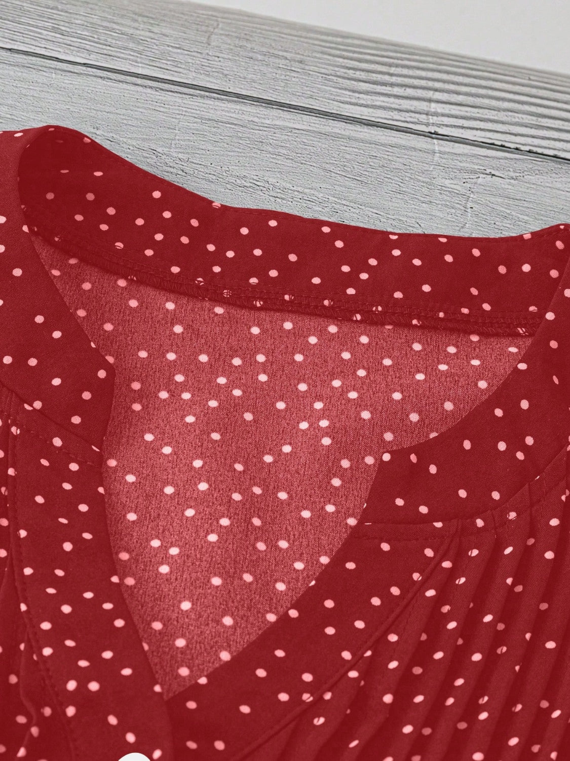 Polka Dot Notched Ruffled Cap Sleeve Blouse with Ruffled and Ruched.