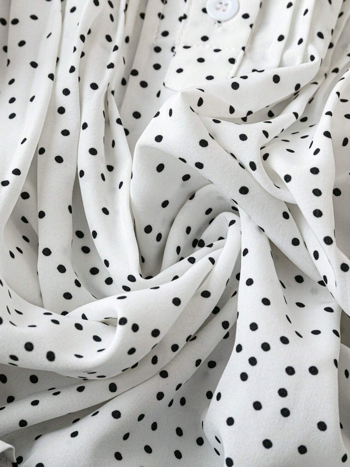 Polka Dot Notched Ruffled Cap Sleeve Blouse with Ruffled and Ruched.