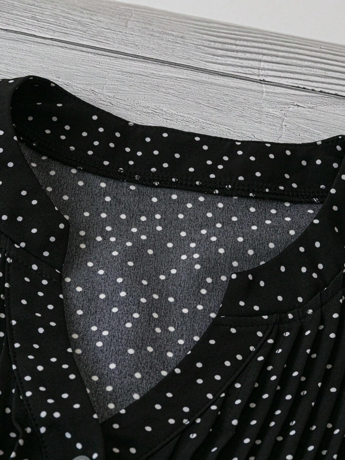 Polka Dot Notched Ruffled Cap Sleeve Blouse with Ruffled and Ruched.
