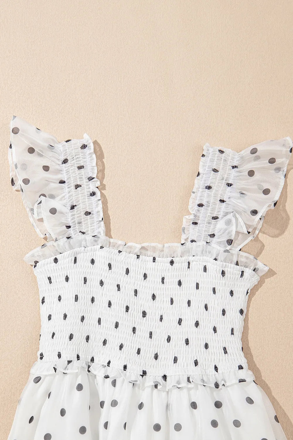 Polka Dot Ruffle Sleeve Smocked Midi Dress.