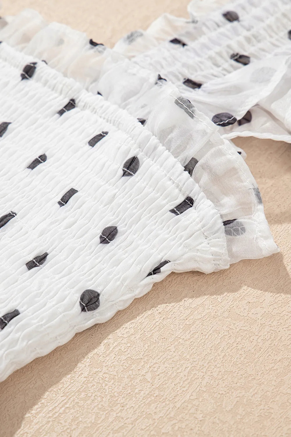Polka Dot Ruffle Sleeve Smocked Midi Dress.