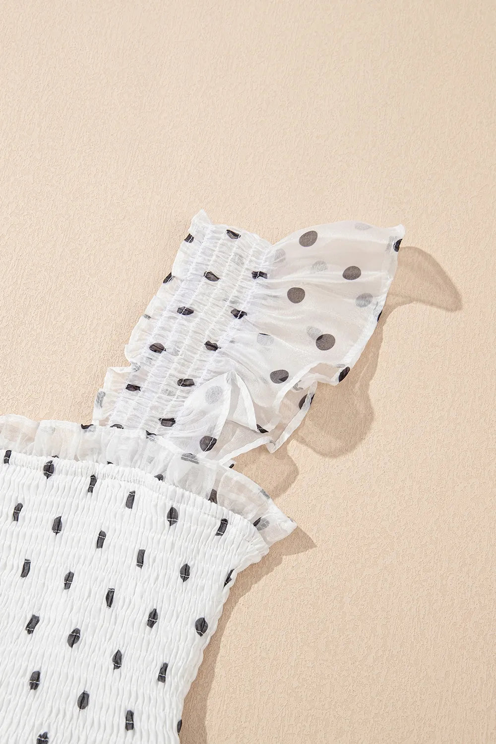 Polka Dot Ruffle Sleeve Smocked Midi Dress.