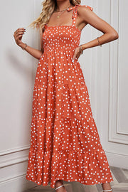 Polka Dot Smocked Tiered Sleeveless Dress.