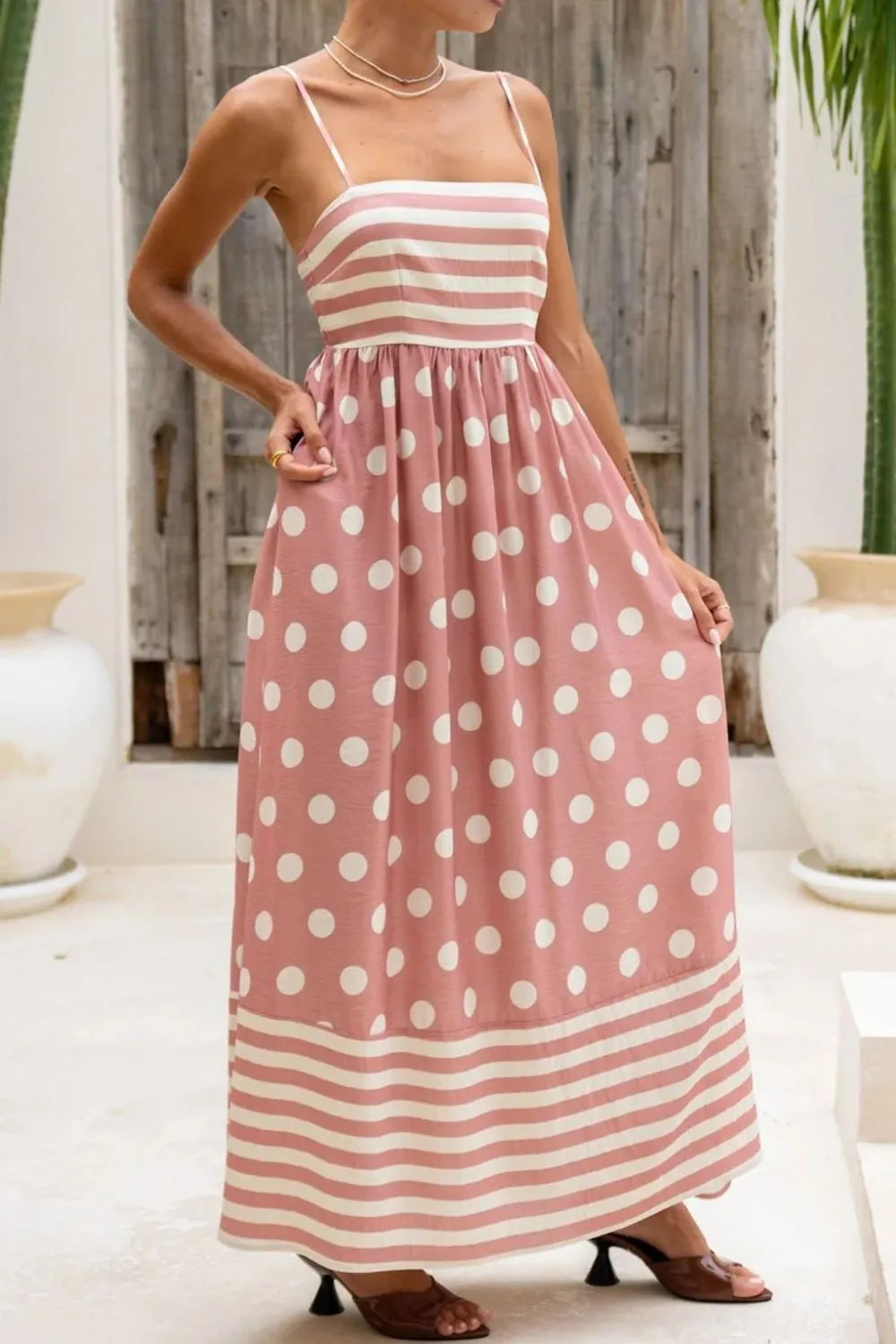 Polka Dot Square Neck Cami Dress.
