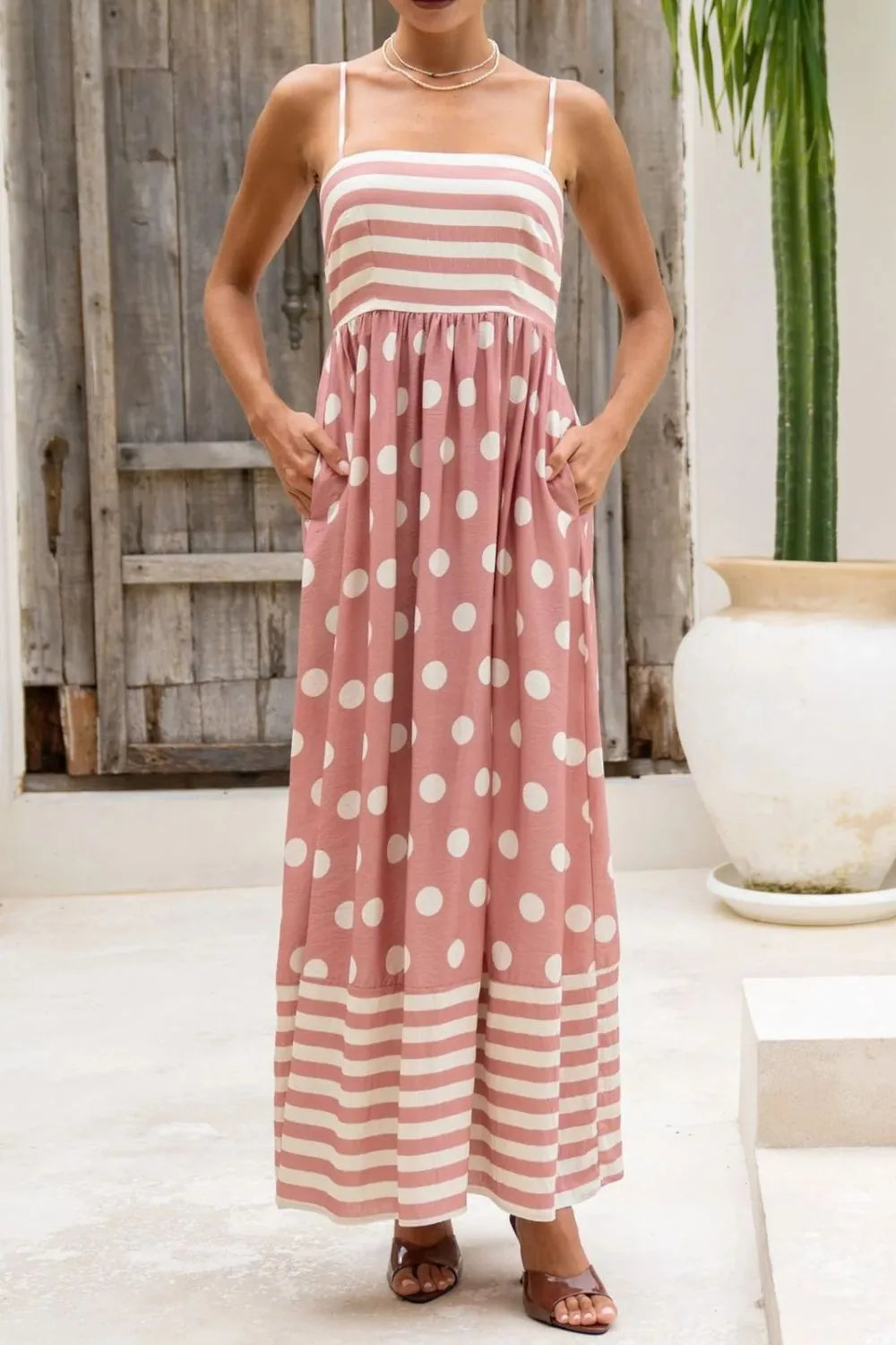 Polka Dot Square Neck Cami Dress.