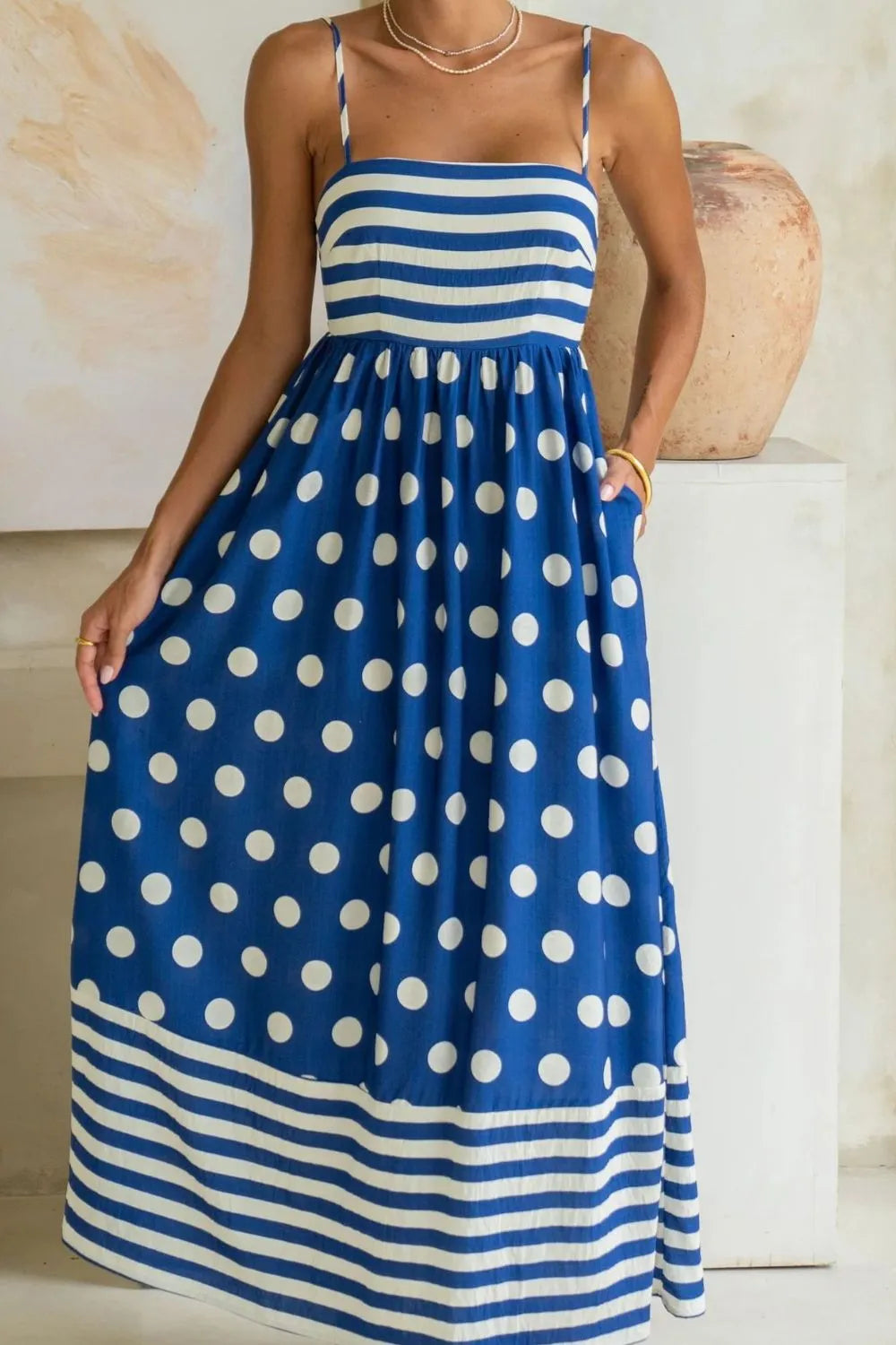 Polka Dot Square Neck Cami Dress.